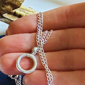 Charm Holder Pendant Hinged Circle Sterling Silver with Sterling Long Curb Chain Modern Sterling Silver Classic Charm Holder Toggle Style