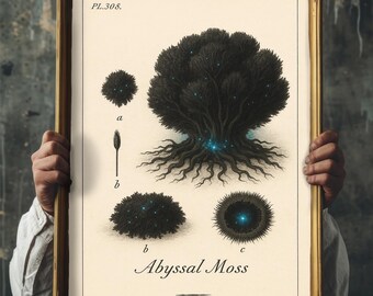 Abyssal Moss Botanical Print: Gothic Apothecary Wall Art | Halloween Decor | Witch Gift | Gothic Home Decor | Halloween Gift | Spooky Decor