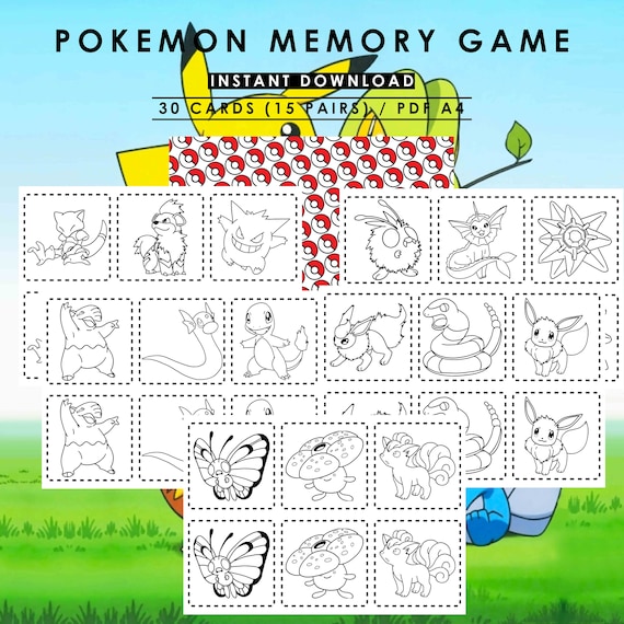 Printable matching game for kids - Pokemons (1) - Print and cut