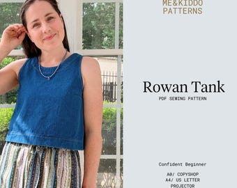 Camiseta sin mangas Rowan, patrón de costura en PDF, nivel principiante avanzado.
