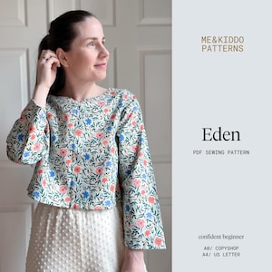Eden Women's Top Sewing Pattern: Relaxed Fit, Balloon Sleeve (PDF Pattern)