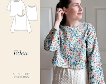 Eden Women's Top Sewing Pattern: Relaxed Fit, Balloon Sleeve (PDF Pattern)