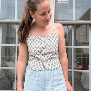 Louisa Top Sewing Pattern: Women&#39;s Square Neckline, Shirred Back (PDF)