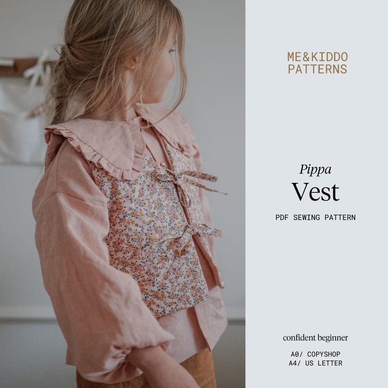 Modello di cucito PDF per gilet trapuntato Pippa, design reversibile (6 M-9Y), cucito per bambini immagine 1