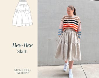BeeBee tiered skirt PDF Sewing Pattern: Size-Inclusive Women's Design with Pockets