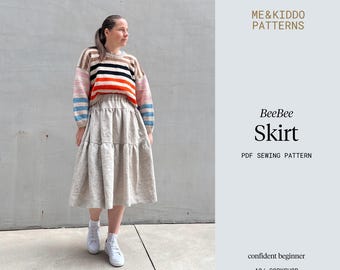 BeeBee tiered skirt PDF Sewing Pattern: Size-Inclusive Women's Design with Pockets