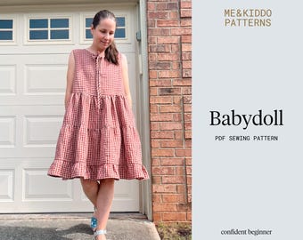 Patrón de costura en PDF para vestido babydoll: Diseño reversible en capas (2XS-2XL)