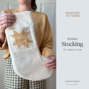 Patrón de costura para medias navideñas con estrellas de patchwork (PDF)