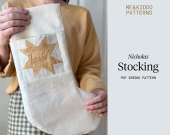 Molde de costura para meia de Natal em formato de estrela de patchwork (PDF)