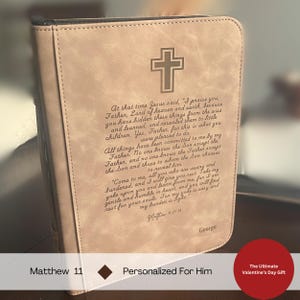 Personalized Bible Cover, Monogram Engraved Leather Bible Cover, Custom Cover For Bible, Religious Gifts, Gifts For Him, Valentine&#39;s Day
