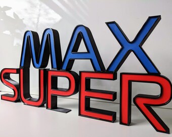 SUPER MAX text sign - Verstappen - Formula 1 - Red Bull Racing - Decorative, cool gift for vivid F1 fans