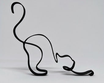 Stretching Cat Single Line Art Sculpture - wonderful gift for any cat lover - minimalist - modern - unique - decorative