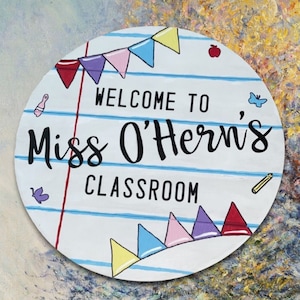 Hand Painted School Door Hanger; Custom Notebook Personalized Welcome Sign; Teacher Classroom Decor; Back to School; Pastel Notebook Paper