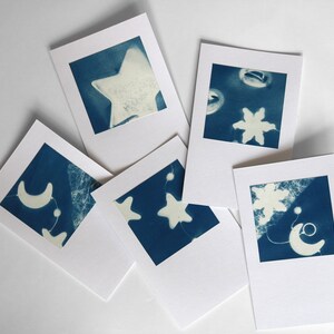 Klappkarte Grußkarte Cyanotypie Mond und Sterne Set
