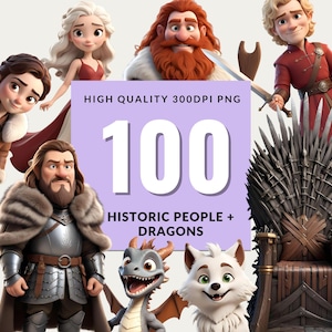 100 Fantasy Figures Png, Medieval Clipart, Historic Fantasy Clipart, Dragons Clipart, Warrior Clipart, Cute Cartoon png, Mystical Clipart