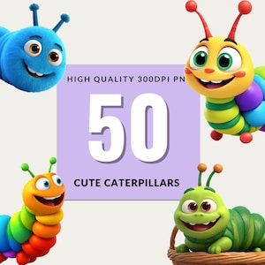 50 Cute Caterpillar PNG, Happy Caterpillar Clipart, Colourful Insects Clipart, Colourful Caterpillar Sublimation, Cartoon 300 DPI png