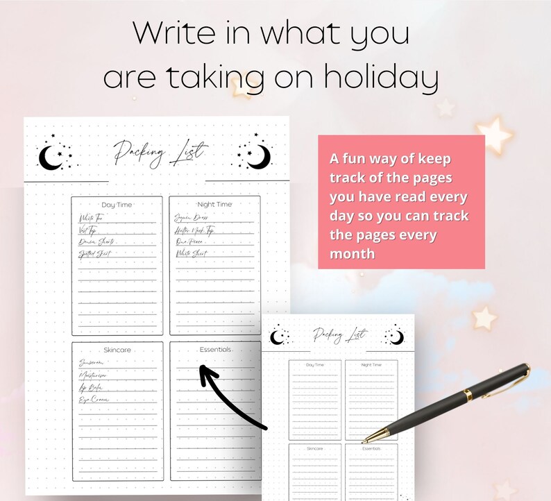 Travel Packing List, Printable Bullet Journal Insert, Travel Checklist, Weekend Away Packing ...