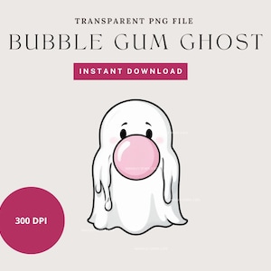 Girly Ghost Blowing Bubble png, Cute Ghost Blowing Bubble png, Cute Ghoul, Blowing Bubble Gum Png, Bubblegum Ghost PNG, Pink Halloween Vibes