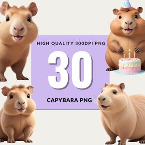 30 かわいいカピバラ PNG ファイル、面白いカピバラのクリップアート、カピバラのステッカー、かわいい動物の漫画、印刷需要、クリップアート バンドル、かわいいプランナー ステッカー