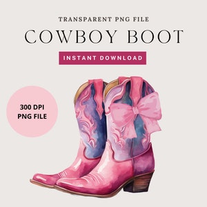 Coquette Cowgirl, Pink Cowboy Boots PNG, Cowboy Boots With Bow PNG, Softgirl Era, Western Girl, Cowboy Boot Clipart, Western Cowgirl Clipart
