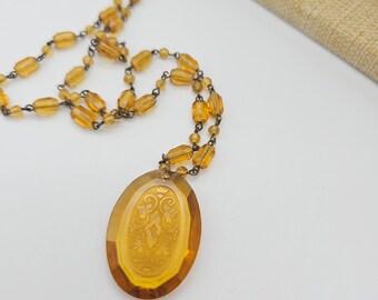 Antique Czech Intaglio Glass Necklace