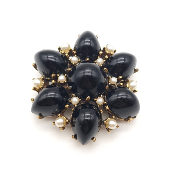 Pauline Rader Vintage 1970s Black and Pearl Brooch