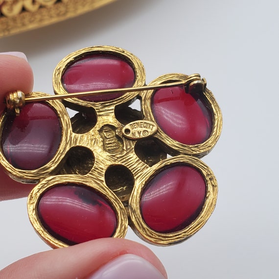 Extremely rare Benedikt NY signed ruby red brooch - image 5