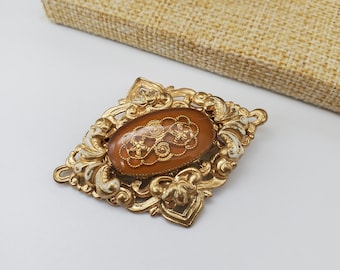 Vintage Czechoslovakia Enamel Filigree Brooch