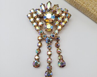 Vintage Czech Aurora Borealis Dangling Brooch