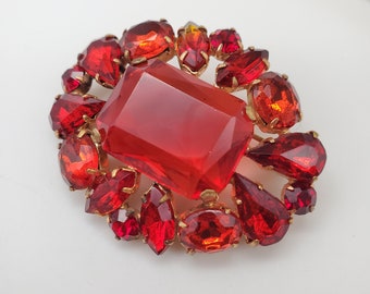 Vintage Czech Red Glass Brooch