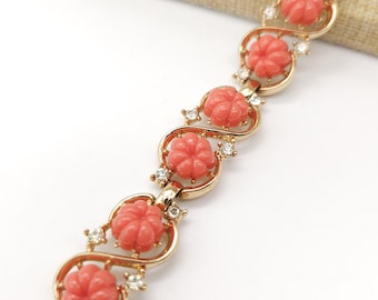Vintage Trifari Molded Glass Pumpkin Faux Coral Bracelet