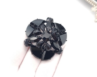 Vintage Regency Signed Jet Black Brooch