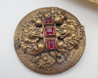 Antique Art Nouveau Brass Floral Brooch