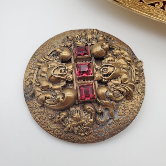 Antique Art Nouveau Brass Floral Brooch