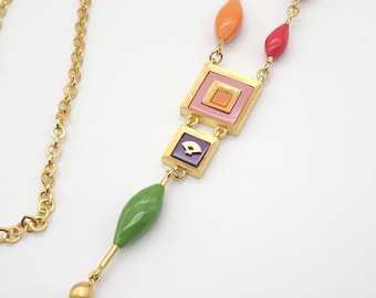 Vintage Karl Lagerfeld Enamel Long Saitoir Necklace