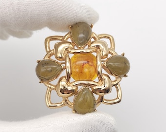 Vintage Ciner Swirled Glass Maltese Cross Brooch