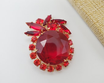Vintage Czech Ruby Red Brooch