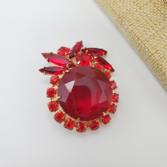 Vintage Czech Ruby Red Brooch