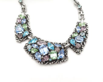 Vintage Barclay Signed Blue Pastel Rhinestone Necklace