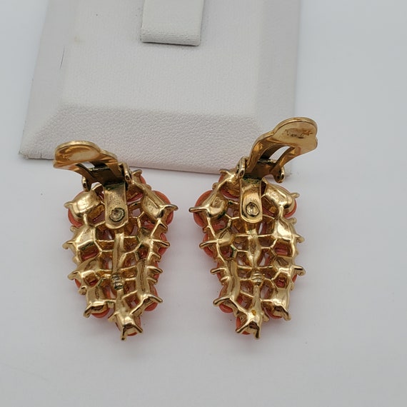 Vintage Trifari Signed Faux Pearl Coral Earrings - image 4