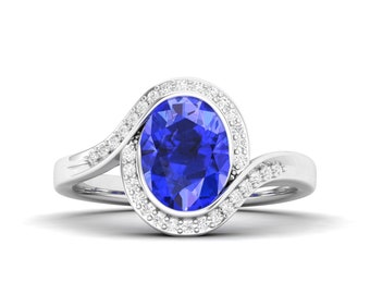 Maurya Tansanit Harmony Verlobungsring mit Diamant-Halo