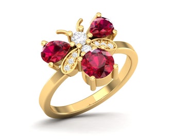 Maurya Colorfly Ruby Ring with Round Diamonds