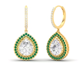 Drop Earrings with Natural Emerald and white topaz centre Maurya Sundrop