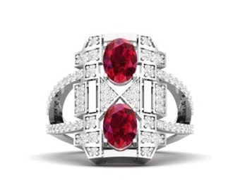 Maurya Oval Ruby and Diamond Split Shank Astronave Cocktail Ring