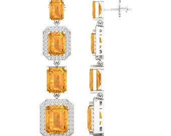Maurya Citrine Majestic Graduation Dangle Earrings with Diamond Halo