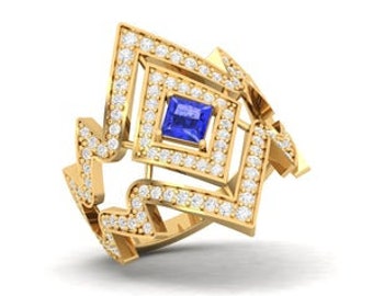 Maurya Blitz Tanzanite Cocktail Ring with Round Diamond Accents