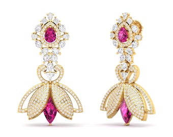 Maurya Herrlich Pink Amethyst Dangle Earrings with Pave Set Diamonds
