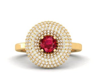 Maurya Ruby Winter Apple Versprechen Ring mit Micro Pave Set Diamanten