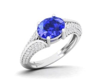 Maurya Solitaire Tanzanite Fiore East-West Knife Edge Engagement Ring with Accent Diamonds