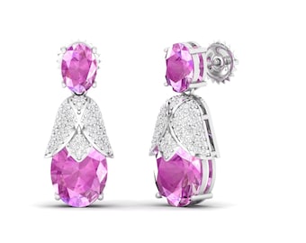 Maurya Bourgeon Pink Amethyst Dangle Earrings with Pave-Set Diamonds